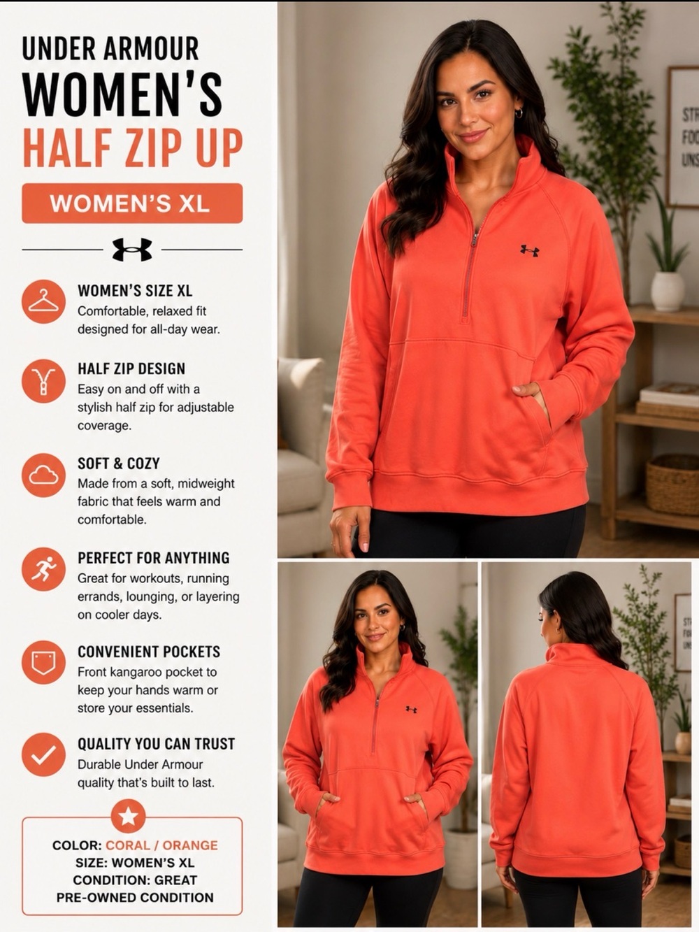 Under Armour Women’s XL Coral Half-Zip Pullover
